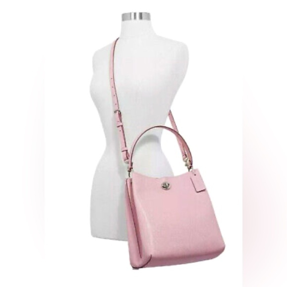 NWOT Coach Pink Authentic Pebbled Leather Charlie Bucket Bag Purse Silver Tone